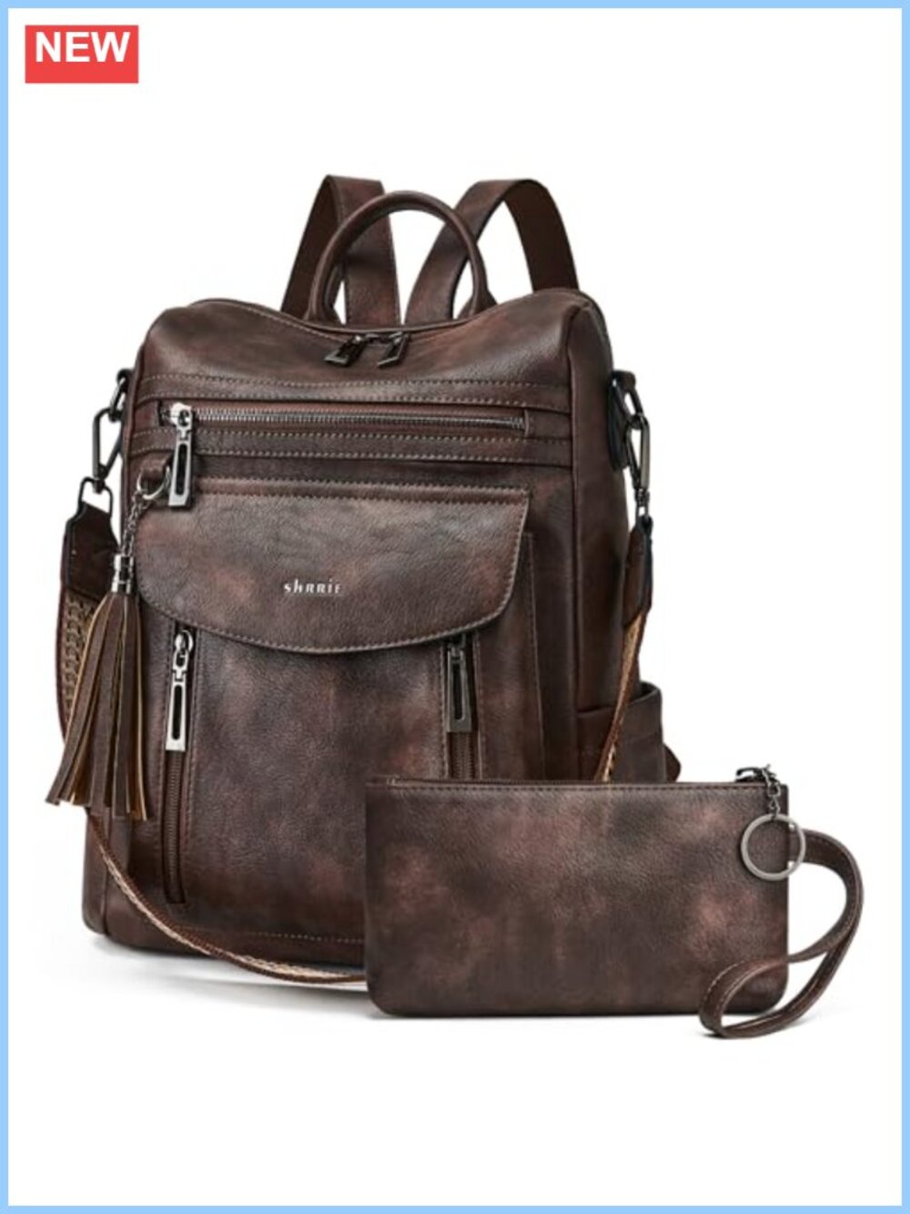 Faux Leather Convertible Backpack Purse Wristlet